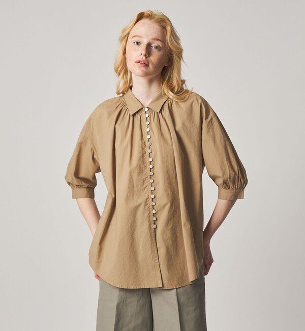 STEVEN ALAN「＜Steven Alan＞コットン ポプリン ギャザー ブラウス」|シャツ・ブラウス|BEIGE