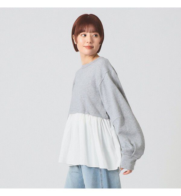 Ray BEAMS 「ギャザー キリカエ スウェット クルーネック トップス」|スウェット・ジャージ|GREY