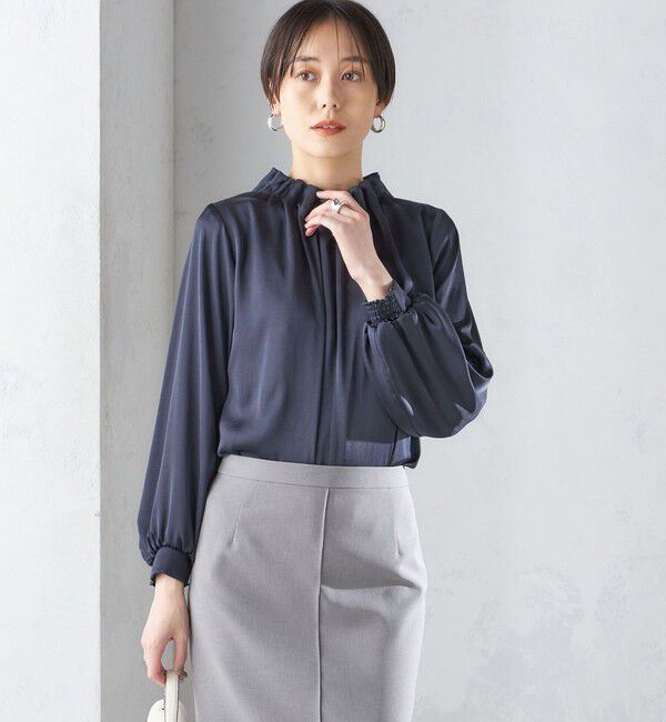 SHIPS for women「【一部WEB限定】〈手洗い可能〉ヴィンテージ サテン ネック ギャザー ブラウス」|シャツ・ブラウス|