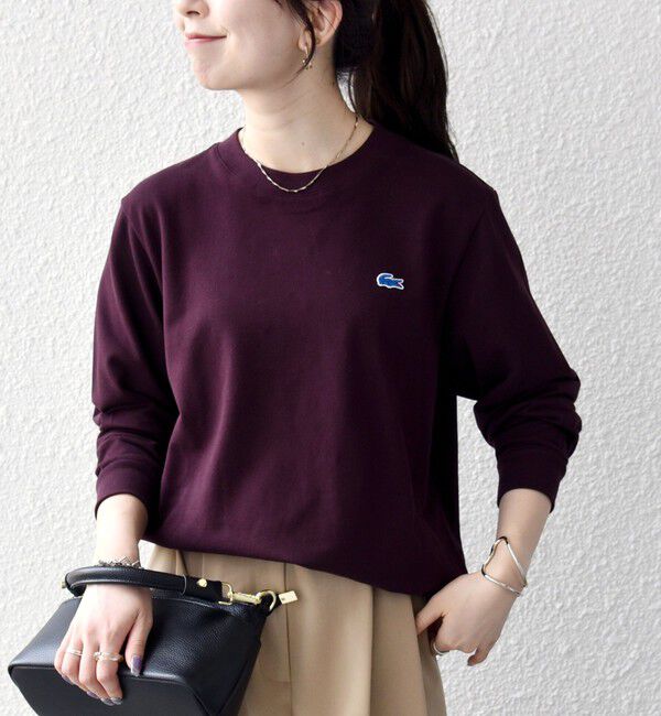 SHIPS any「《追加予約》【SHIPS any別注】LACOSTE:〈洗濯機可能〉ピケ クルーネック ロンT 26AW」|Tシャツ・カットソー|ワイン