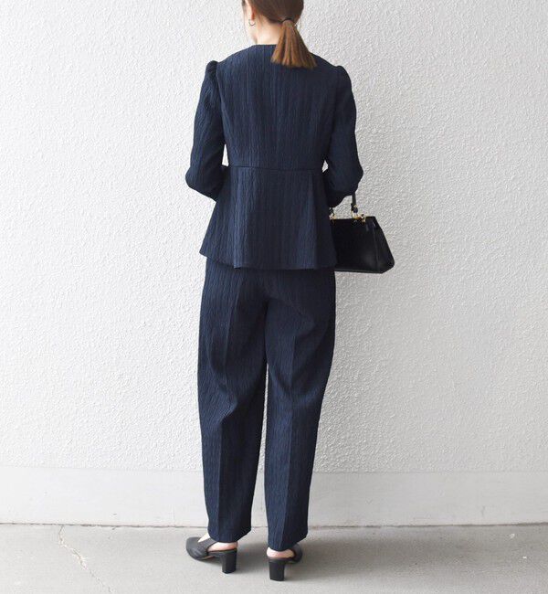 SHIPS any「SHIPS any:〈手洗い可能〉ジャカード ノーカラー ペプラム ジャケット［NAVY BLUE］」|ノーカラージャケット|