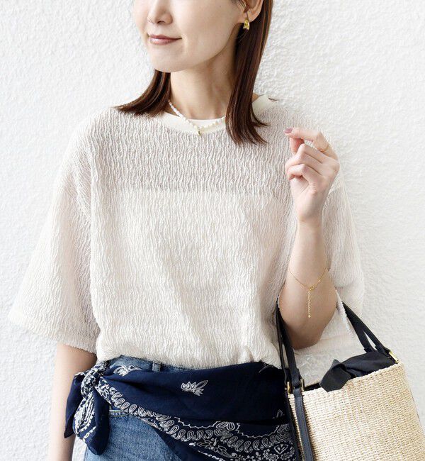 SHIPS for women「〈手洗い可能〉ランダムブルーゼ 5分袖 プルオーバー」|Tシャツ・カットソー|