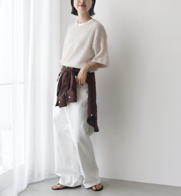 SHIPS for women「〈手洗い可能〉ランダムブルーゼ 5分袖 プルオーバー」|Tシャツ・カットソー|