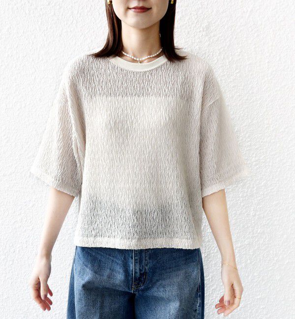 SHIPS for women「〈手洗い可能〉ランダムブルーゼ 5分袖 プルオーバー」|Tシャツ・カットソー|