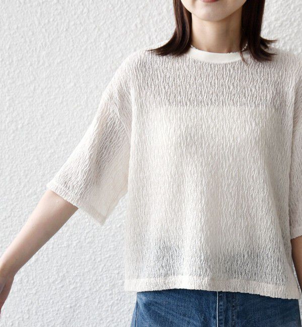 SHIPS for women「〈手洗い可能〉ランダムブルーゼ 5分袖 プルオーバー」|Tシャツ・カットソー|