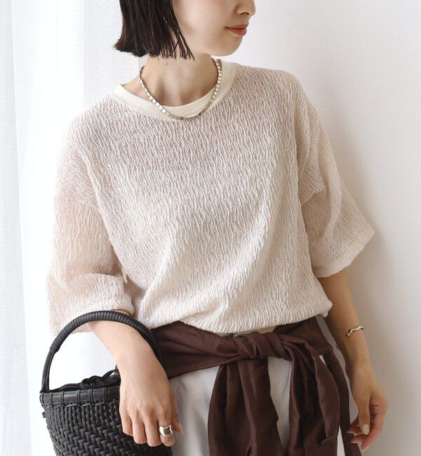 SHIPS for women「〈手洗い可能〉ランダムブルーゼ 5分袖 プルオーバー」|Tシャツ・カットソー|