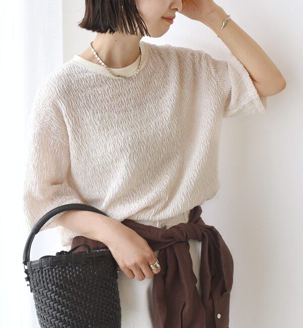 SHIPS for women「〈手洗い可能〉ランダムブルーゼ 5分袖 プルオーバー」|Tシャツ・カットソー|
