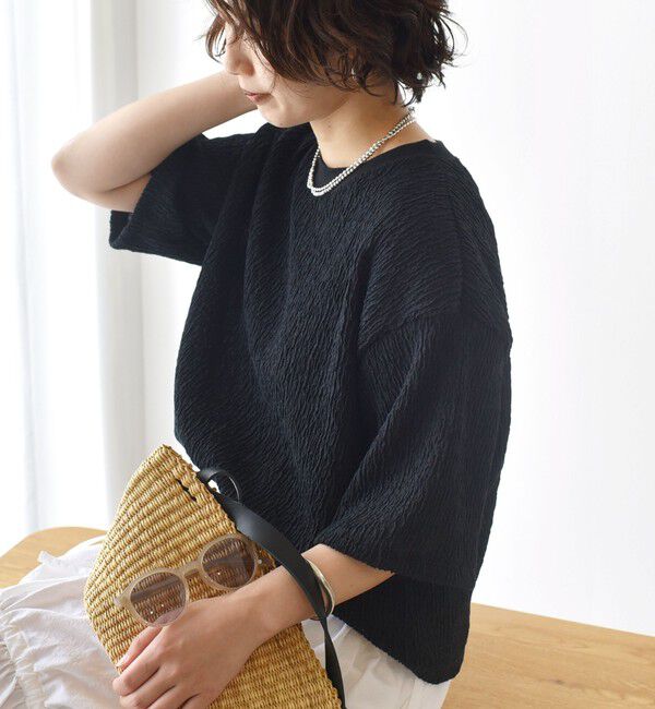 SHIPS for women「〈手洗い可能〉ランダムブルーゼ 5分袖 プルオーバー」|Tシャツ・カットソー|ブラック