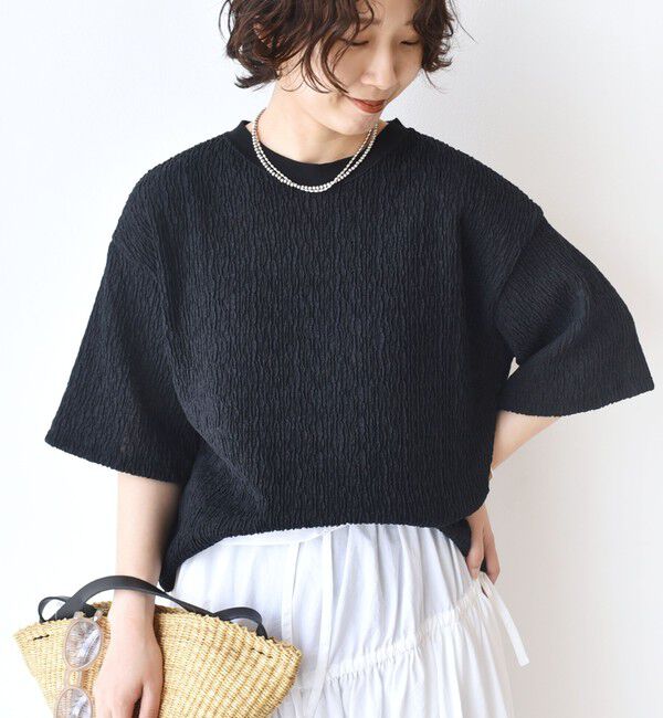 SHIPS for women「〈手洗い可能〉ランダムブルーゼ 5分袖 プルオーバー」|Tシャツ・カットソー|