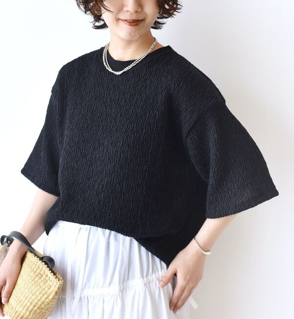SHIPS for women「〈手洗い可能〉ランダムブルーゼ 5分袖 プルオーバー」|Tシャツ・カットソー|
