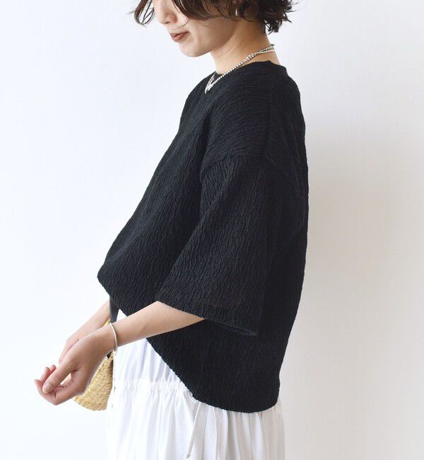 SHIPS for women「〈手洗い可能〉ランダムブルーゼ 5分袖 プルオーバー」|Tシャツ・カットソー|