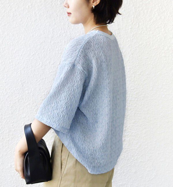 SHIPS for women「〈手洗い可能〉ランダムブルーゼ 5分袖 プルオーバー」|Tシャツ・カットソー|