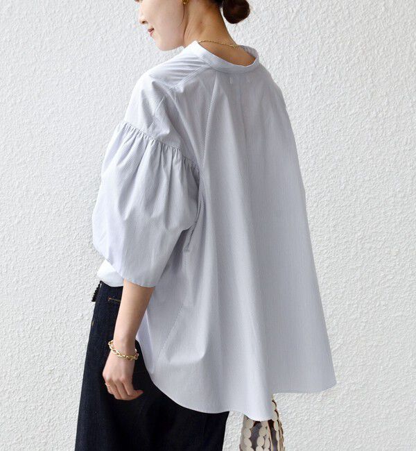 SHIPS for women「〈手洗い可能〉バック フレア 袖 ギャザー スキッパー ブラウス」|シャツ・ブラウス|オフホワイト