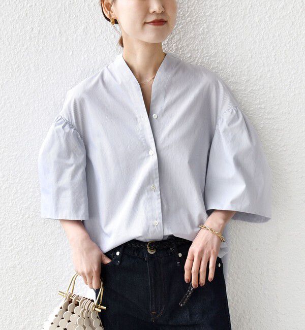 SHIPS for women「〈手洗い可能〉バック フレア 袖 ギャザー スキッパー ブラウス」|シャツ・ブラウス|