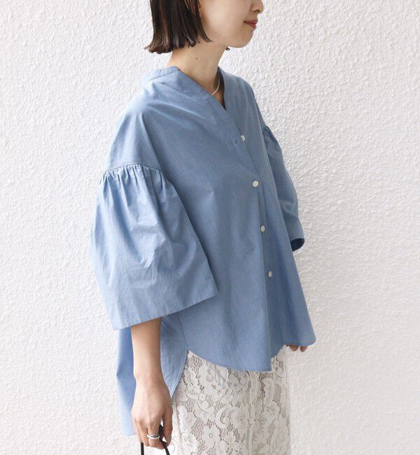 SHIPS for women「〈手洗い可能〉バック フレア 袖 ギャザー スキッパー ブラウス」|シャツ・ブラウス|