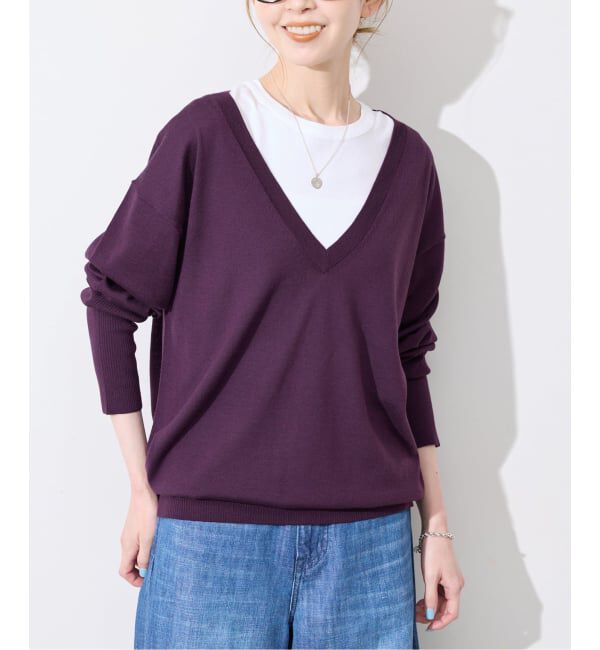 SLOBE IENA「《シリーズあり/予約》ウォッシャブルプレーンオーバーVネックニット」|ニット・セーター|
