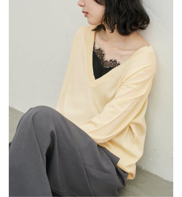 SLOBE IENA「《シリーズあり/予約》ウォッシャブルプレーンオーバーVネックニット」|ニット・セーター|