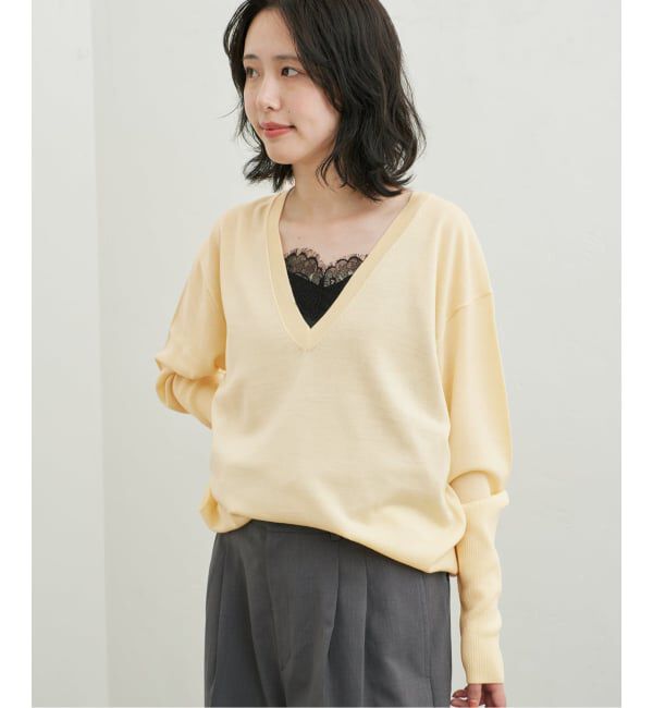 SLOBE IENA「《シリーズあり/予約》ウォッシャブルプレーンオーバーVネックニット」|ニット・セーター|