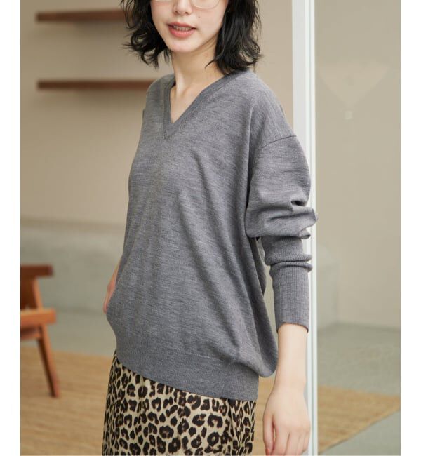 SLOBE IENA「《シリーズあり/予約》ウォッシャブルプレーンオーバーVネックニット」|ニット・セーター|