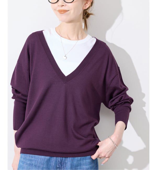 SLOBE IENA「《シリーズあり/予約》ウォッシャブルプレーンオーバーVネックニット」|ニット・セーター|パープル