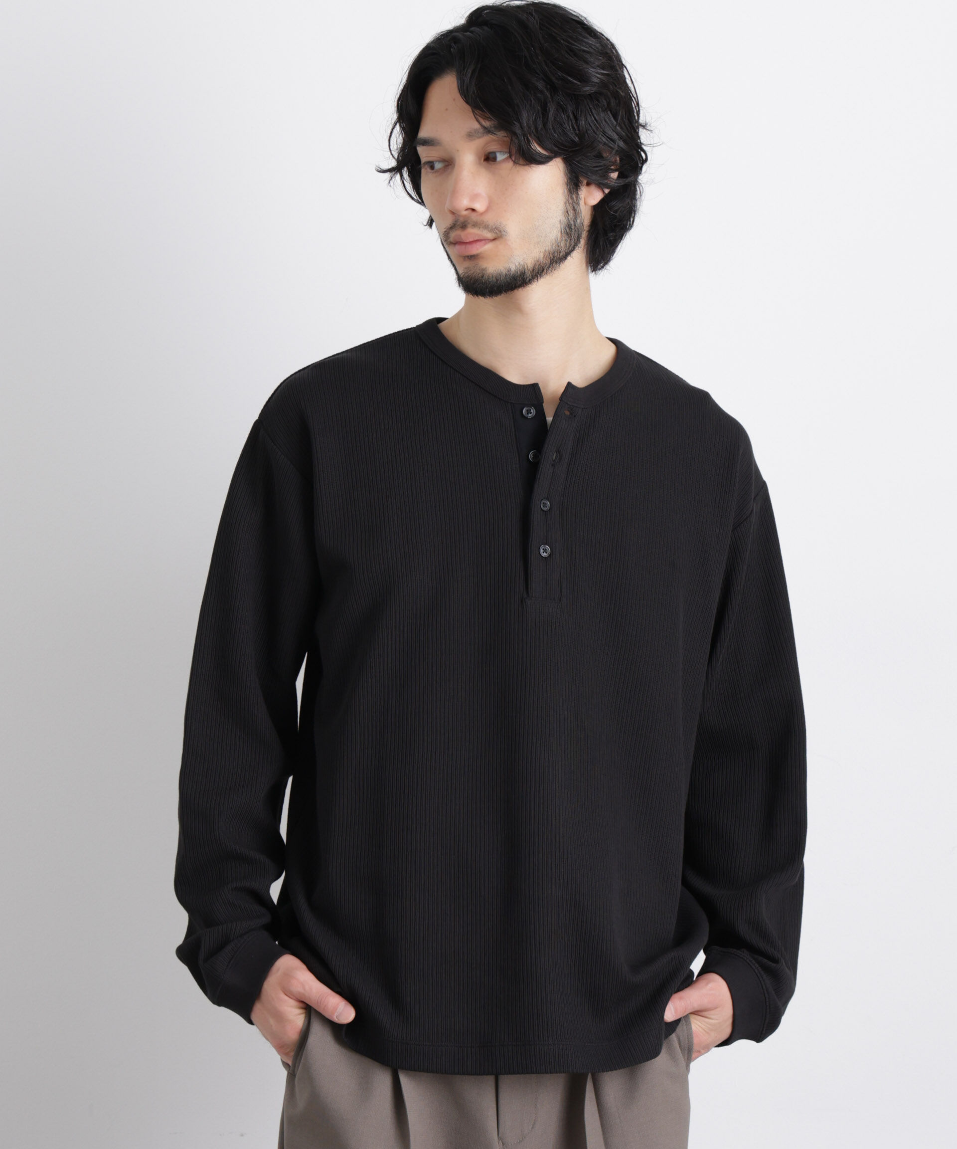 nano･universe「｢ASSEMBLANC｣ ドロップニードルリブ ヘンリーネック」|Tシャツ・カットソー|