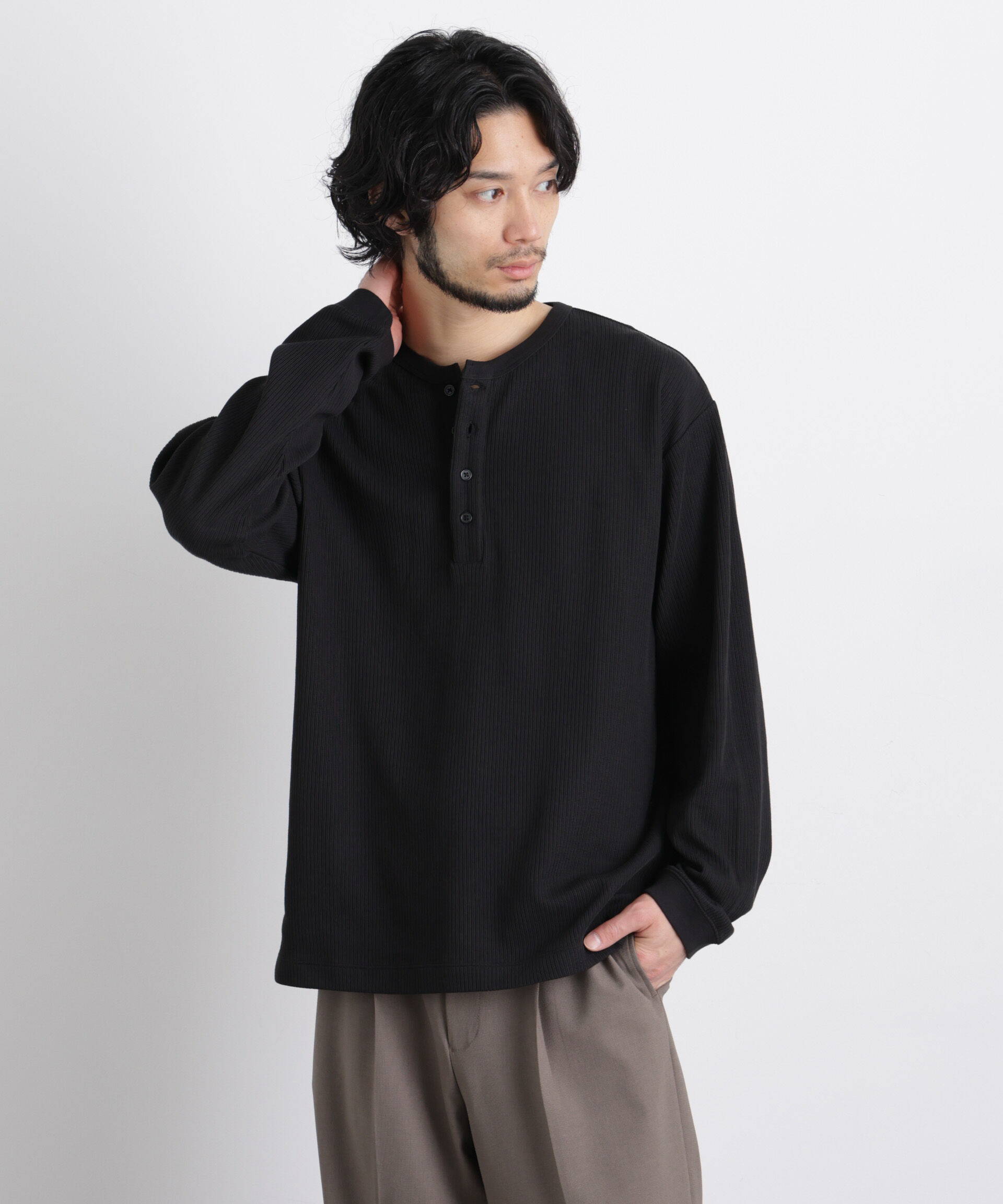 nano･universe「｢ASSEMBLANC｣ ドロップニードルリブ ヘンリーネック」|Tシャツ・カットソー|