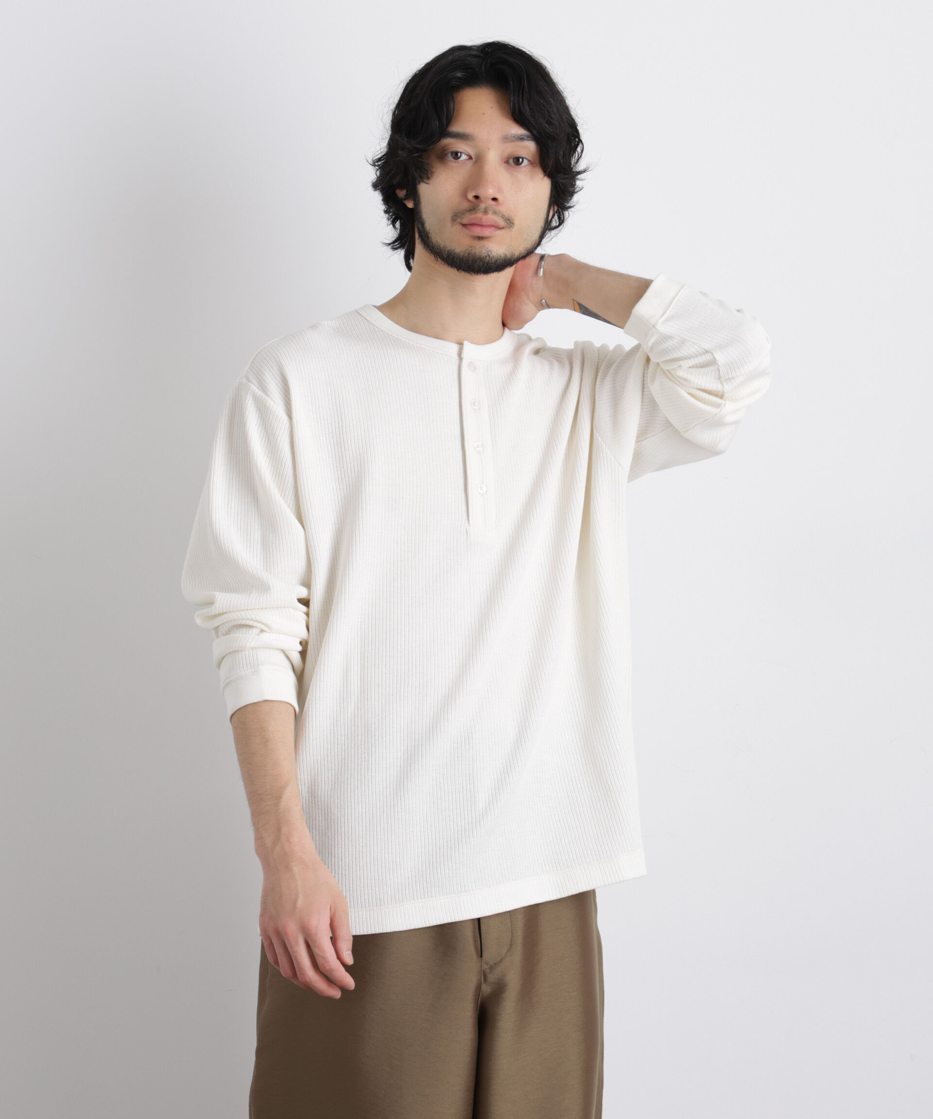 nano･universe「｢ASSEMBLANC｣ ドロップニードルリブ ヘンリーネック」|Tシャツ・カットソー|