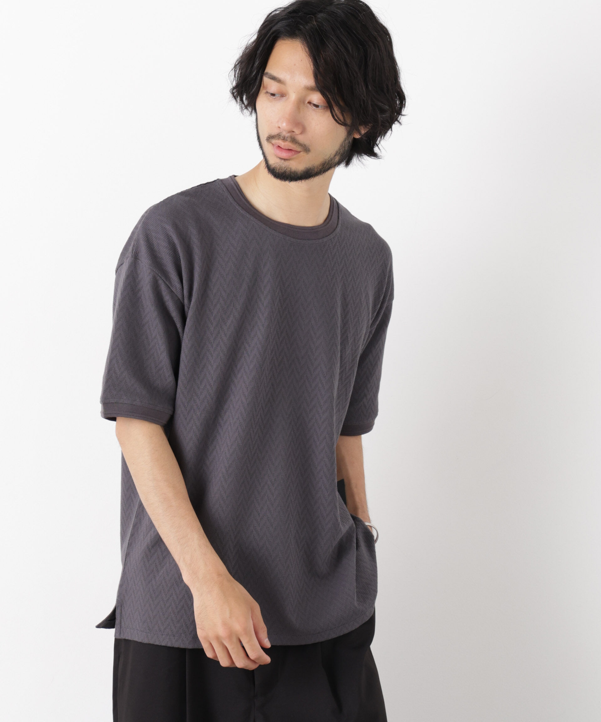 NANO universe「ヘリンボンジャガードTシャツ 半袖」|Tシャツ・カットソー|