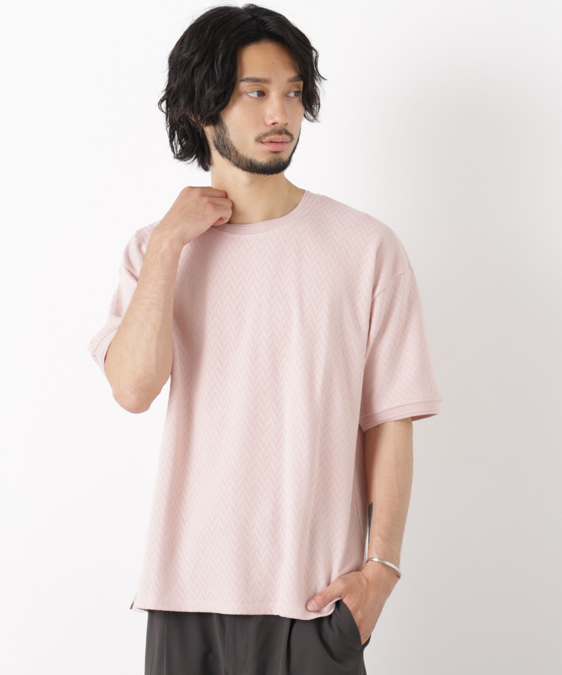NANO universe「ヘリンボンジャガードTシャツ 半袖」|Tシャツ・カットソー|