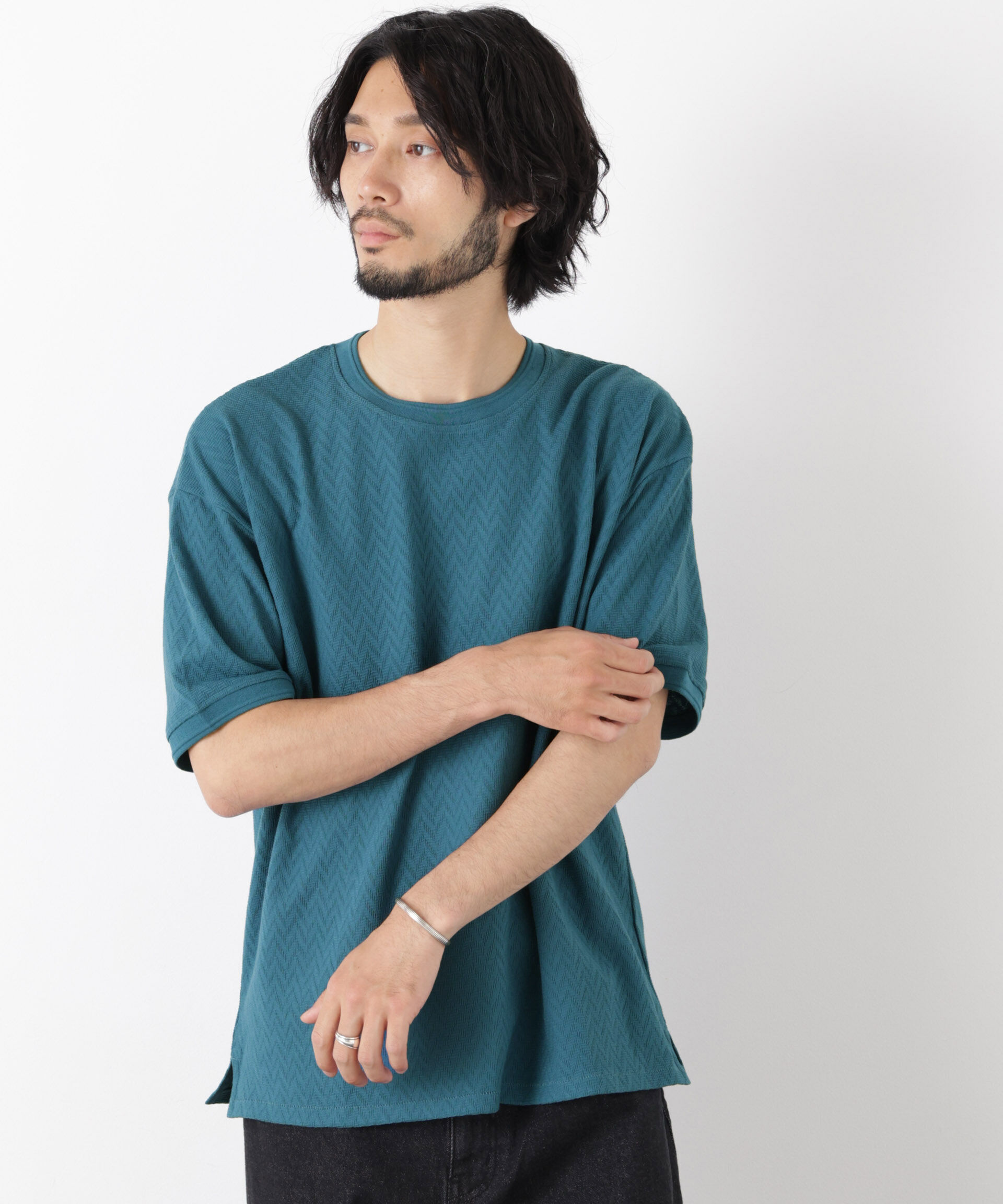 NANO universe「ヘリンボンジャガードTシャツ 半袖」|Tシャツ・カットソー|