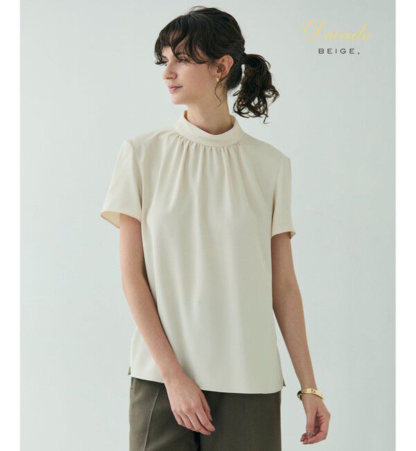 BEIGE,「【人気シリーズ】EVA / ハイネックハーフスリーブブラウス」|シャツ・ブラウス|Sheer Orange