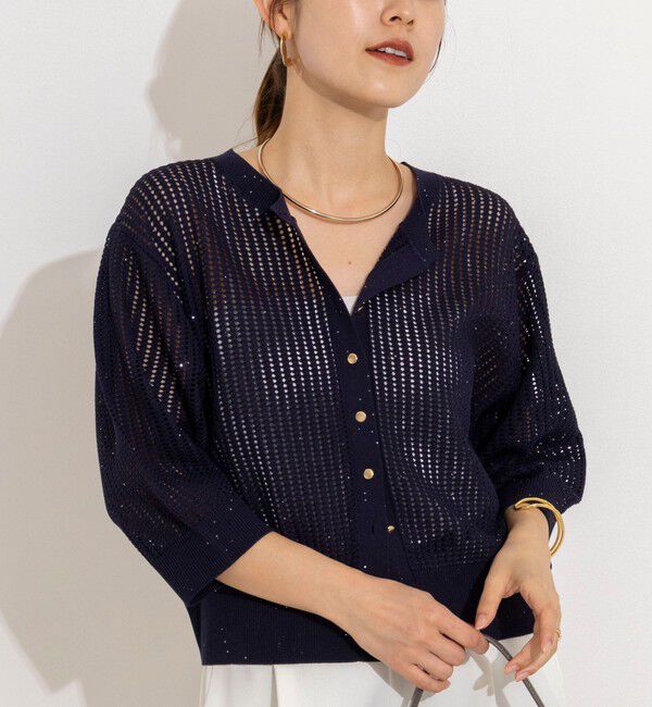 NOLLEY'S「《手洗い可能》メッシュスパンコール6分袖カーディガン」|カーディガン|