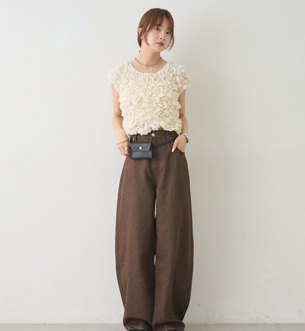  「【新色BRN】《6色展開/伸縮性あり◎》ふわふわシャーリングTシャツ」|Tシャツ・カットソー|