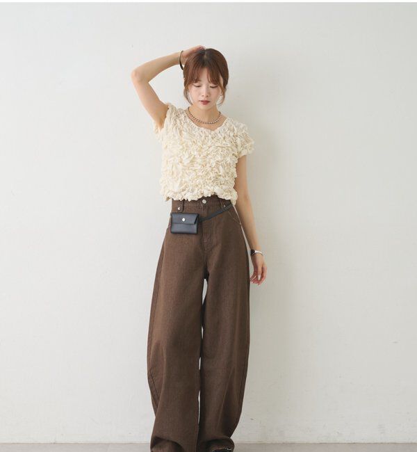  「【新色BRN】《6色展開/伸縮性あり◎》ふわふわシャーリングTシャツ」|Tシャツ・カットソー|
