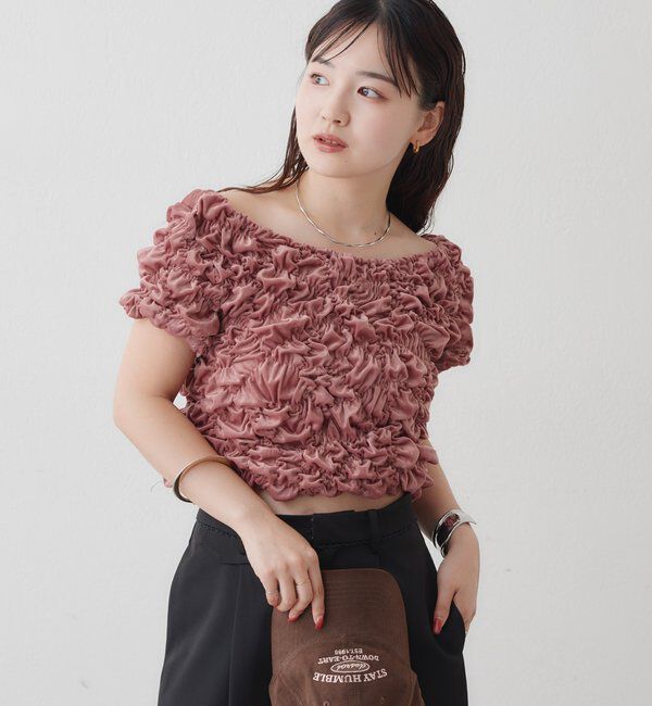  「【新色BRN】《6色展開/伸縮性あり◎》ふわふわシャーリングTシャツ」|Tシャツ・カットソー|