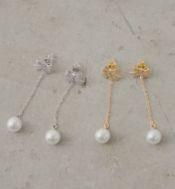  「ドロップパールリボンピアス」|ピアス|