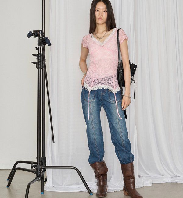  「レースガーターS/S トップス」|Tシャツ・カットソー|
