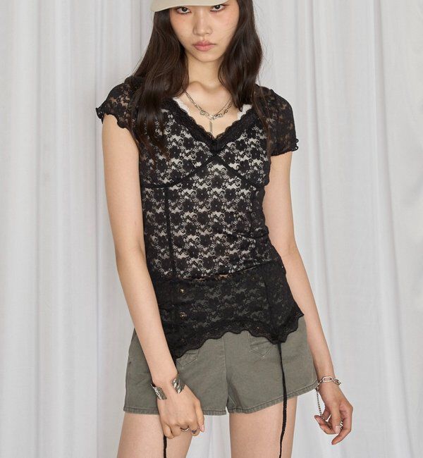  「レースガーターS/S トップス」|Tシャツ・カットソー|