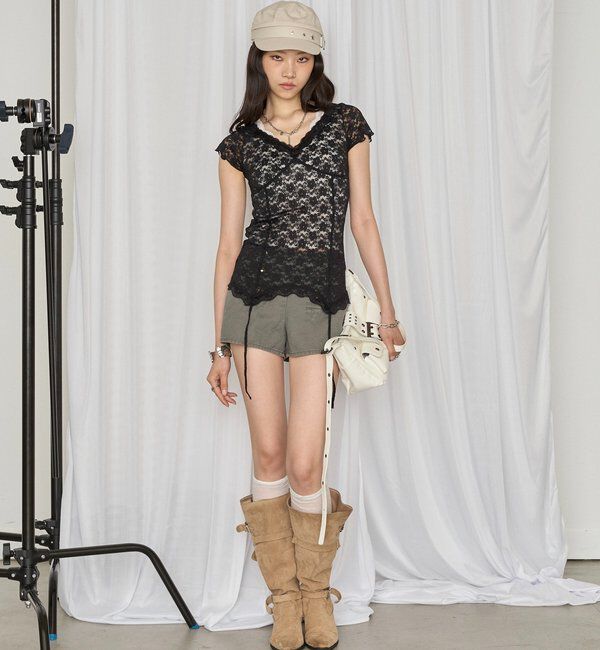  「レースガーターS/S トップス」|Tシャツ・カットソー|