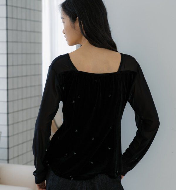  「ベロア刺繍ペプラムトップス」|Tシャツ・カットソー|