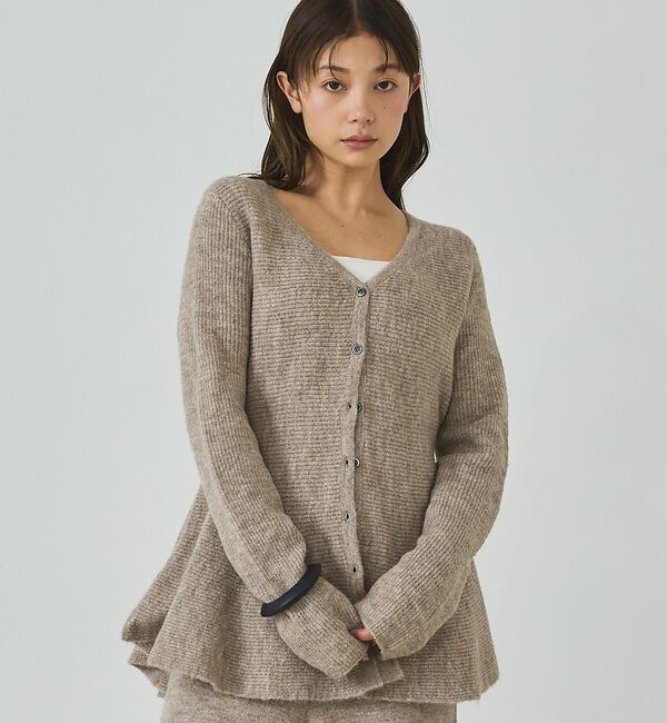 abahouse mavie「ペプラムニットカーディガン【予約】」|カーディガン|グレージュ