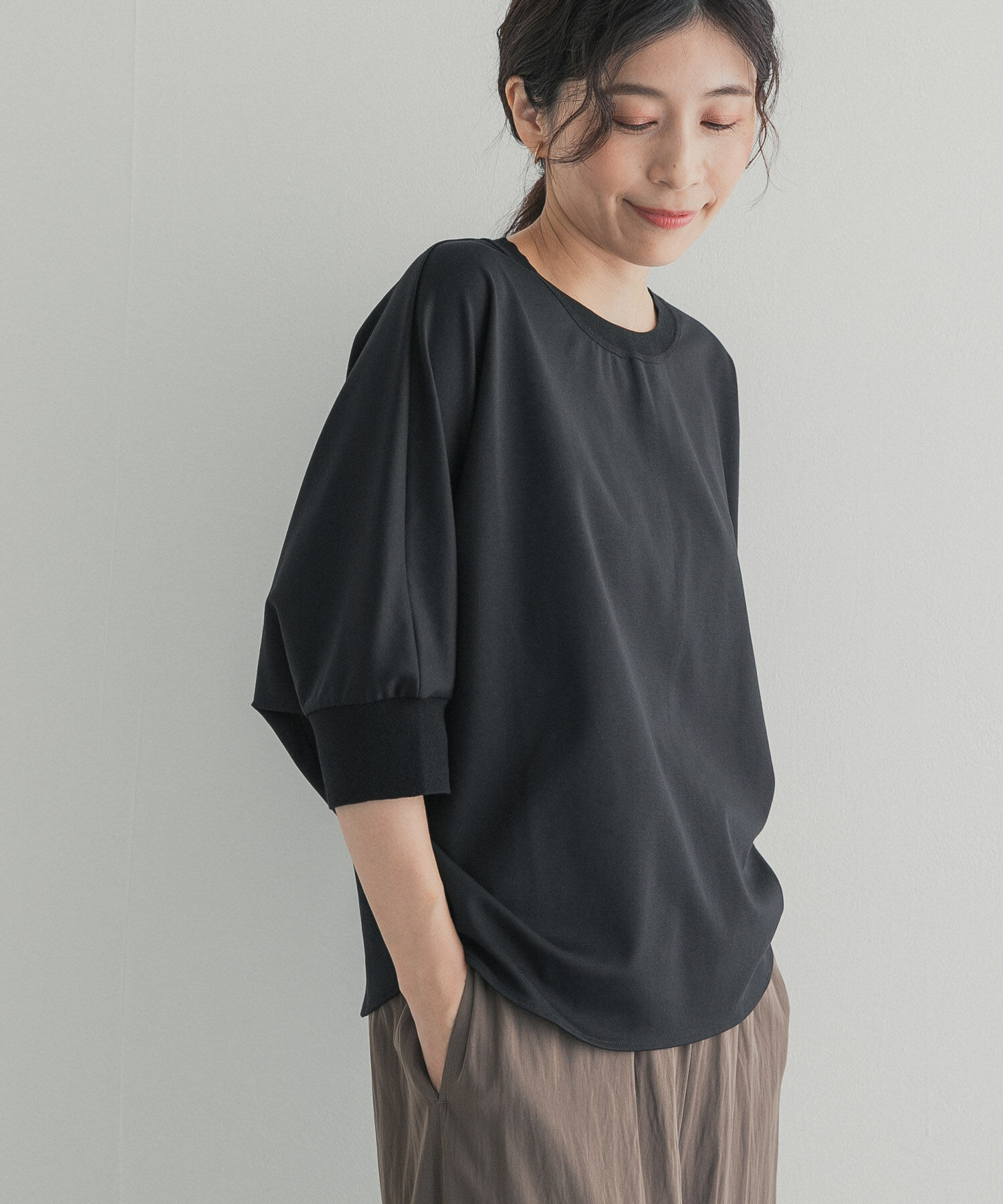URBAN RESEARCH DOORS「ニットドッキングドルマン プルオーバー」|Tシャツ・カットソー|ブラック