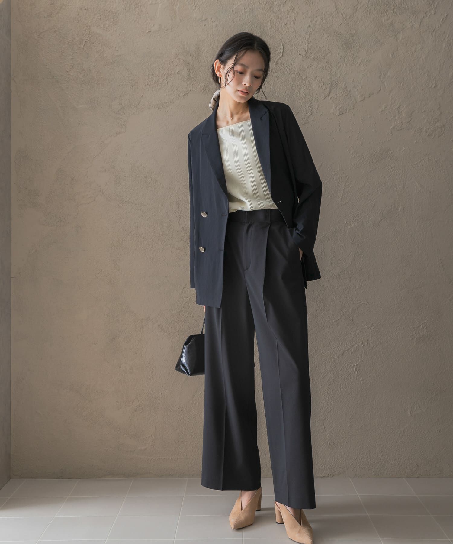 URBAN RESEARCH ROSSO「防シワハイウエストワイドスラックス」|その他|ブラック