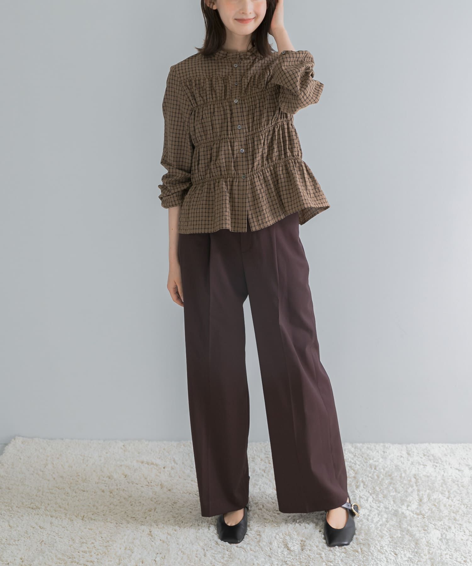 URBAN RESEARCH ROSSO「チェックシャーリングブラウス」|シャツ・ブラウス|