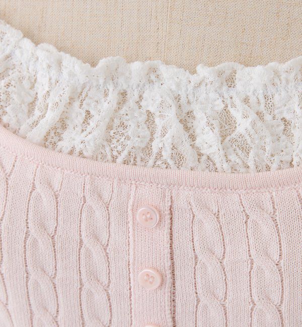  「刺繍入りレースドッキングケーブルニット」|ニット・セーター|