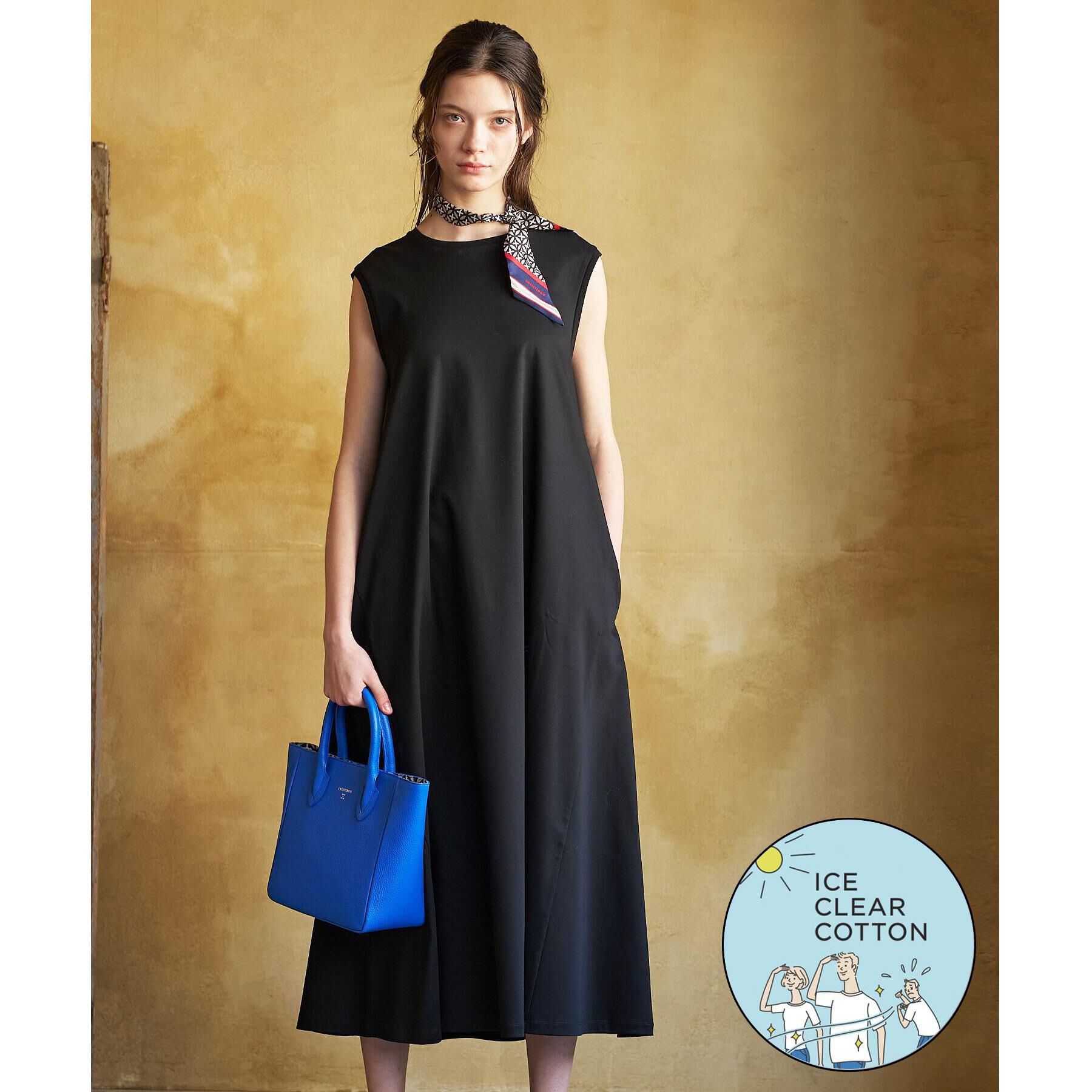 DRESSTERIOR「【接触冷感／抗菌防臭／消臭/ウォッシャブル】アイスクリアコットン フレンチスリーブワンピース」|ワンピース|ブラック(019)