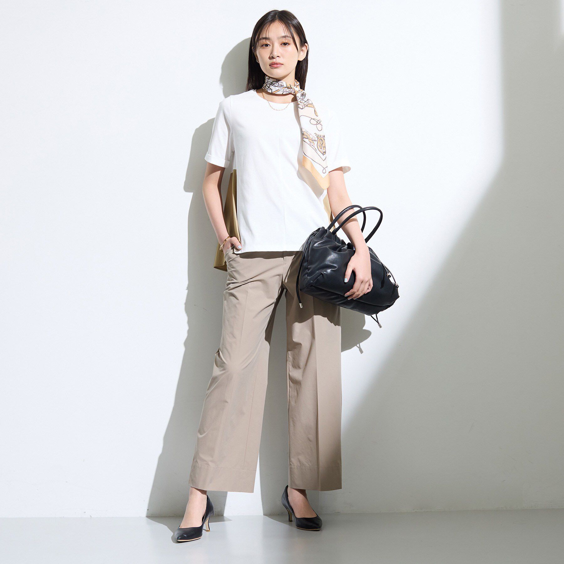 INDIVI「【バックシャン】異素材ドッキングプルオーバー」|Tシャツ・カットソー|