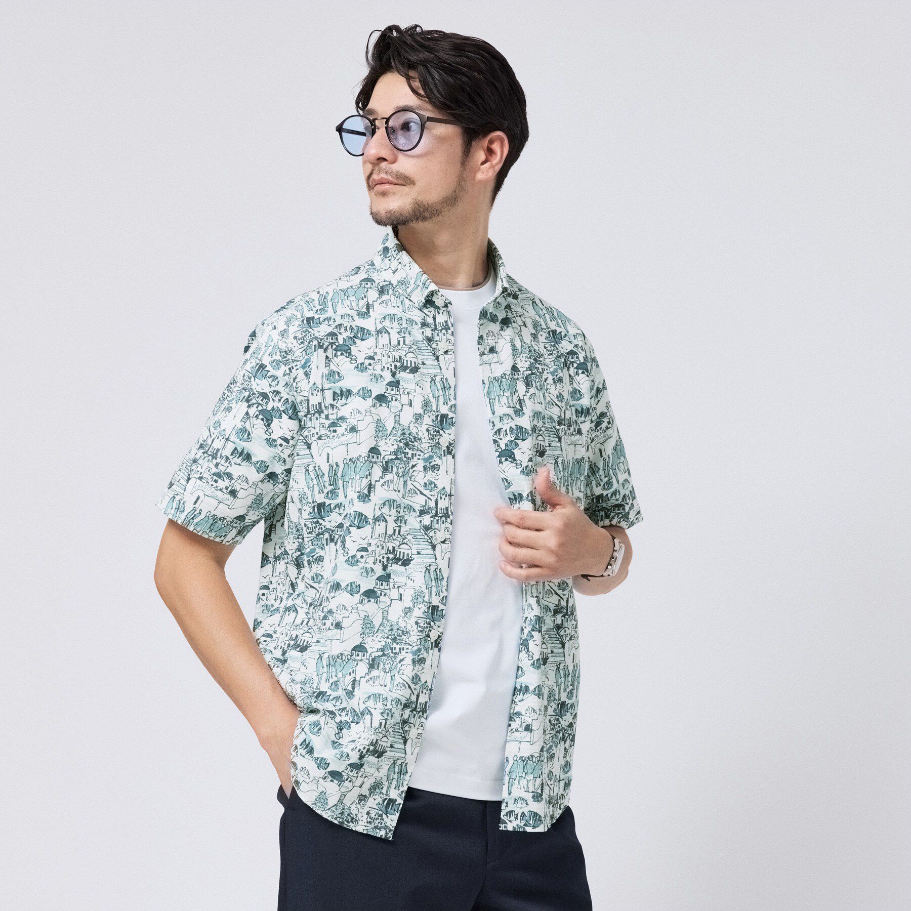 TAKEO KIKUCHI「【日本製】DotAir（R）リゾートプリント半袖シャツ」|シャツ・ブラウス|