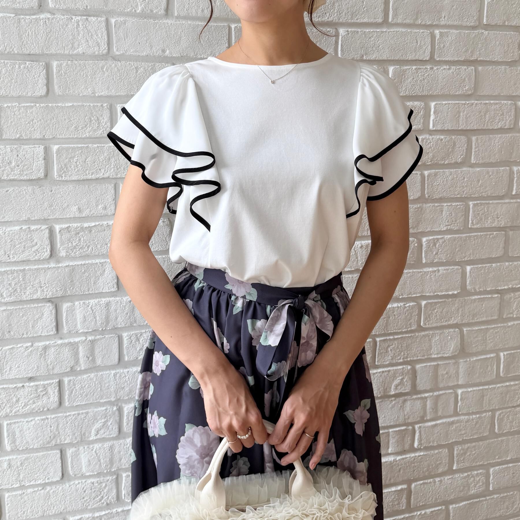 Couture broach「【接触冷感・UVカット・洗える】ラッフル フレアスリーブ トップス」|Tシャツ・カットソー|