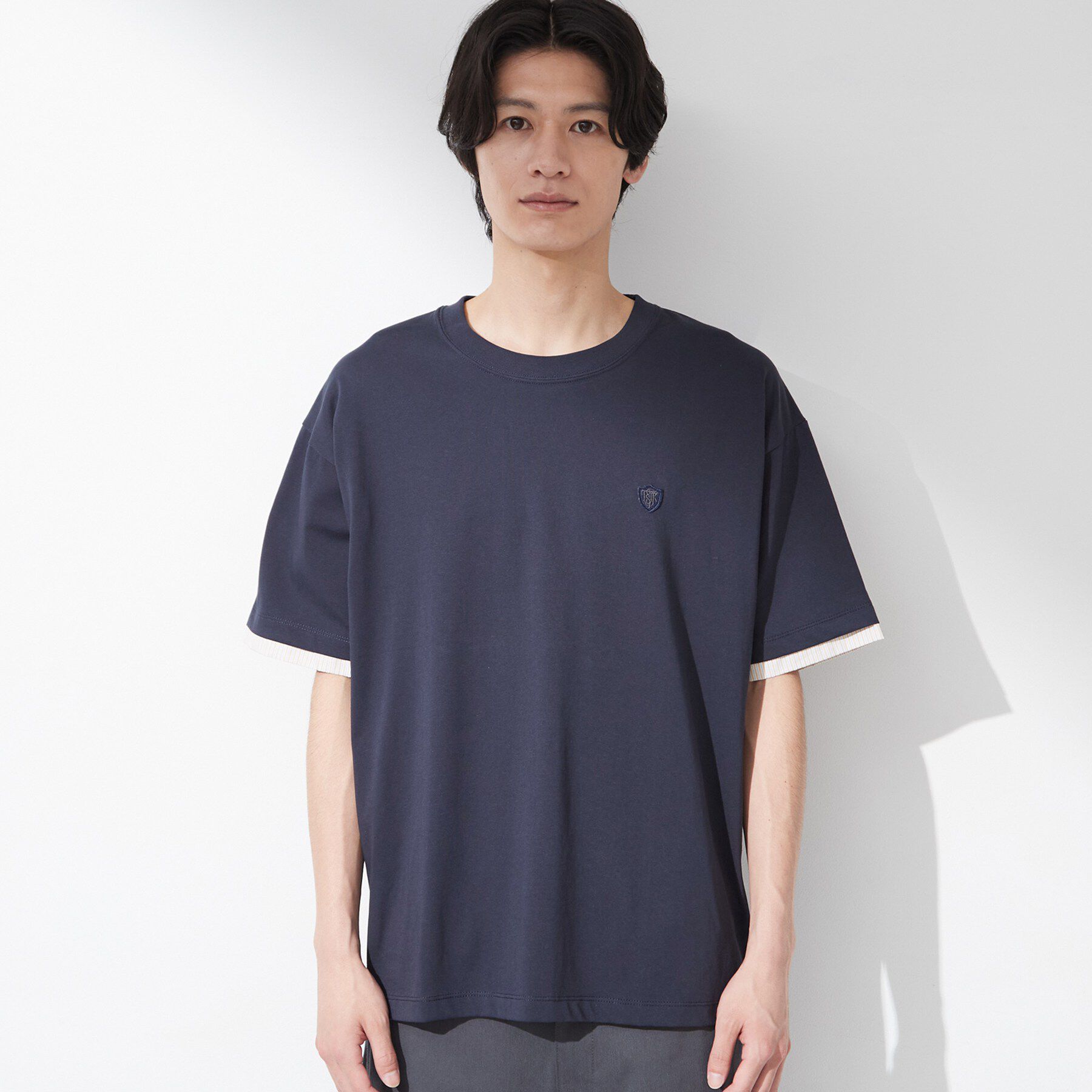 THE SHOP TK「【マシンウォッシャブル】袖レイヤード半袖Tシャツ」|Tシャツ・カットソー|
